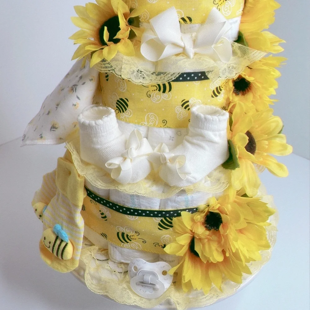 Bee Diaper Cake, Sunflower Diaper Cake